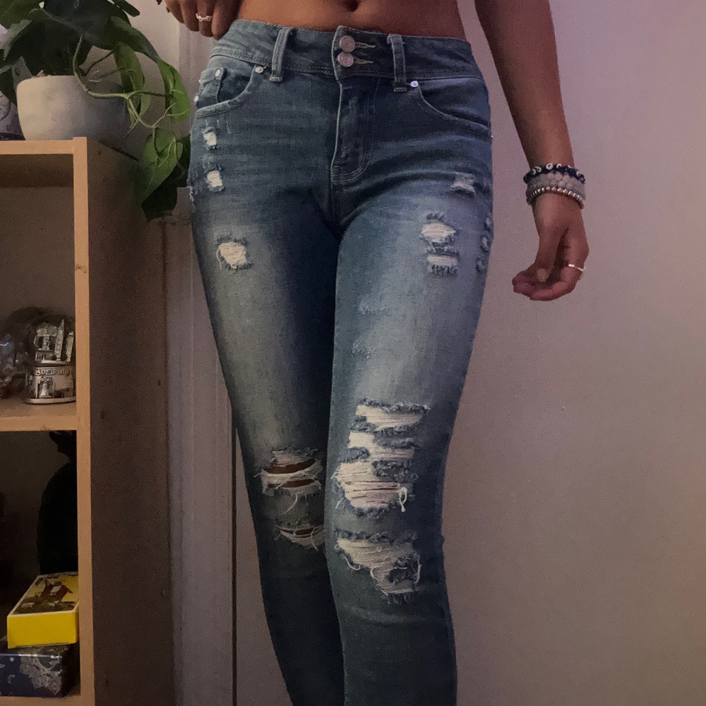 🌼Denim blue distressed ripped skinny jeans